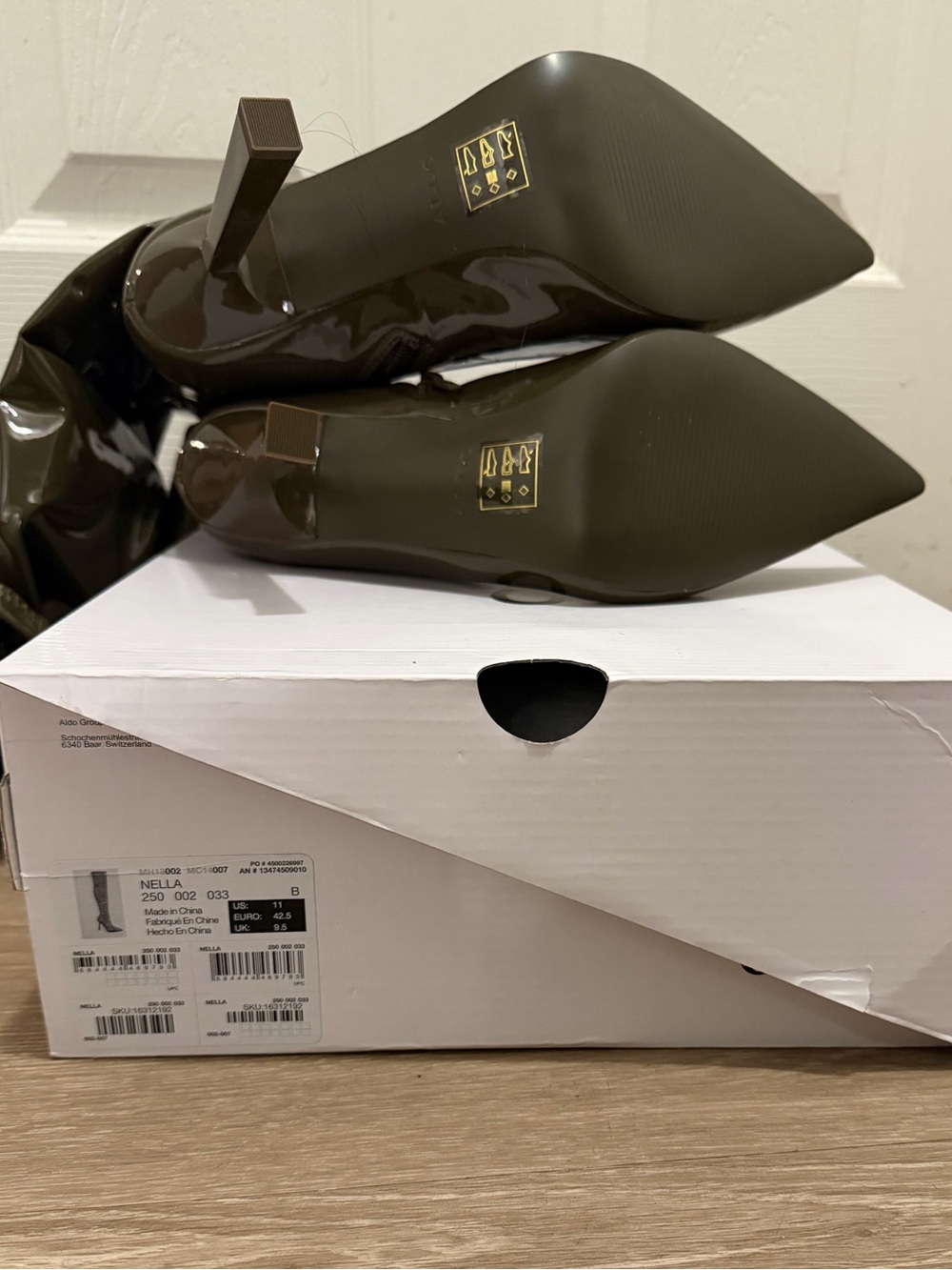 ALDO
Nella Over The Knee Patent Boots In olive green size 11